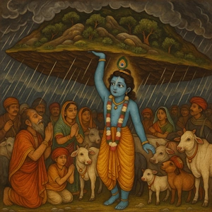 Why and How Sri Hari Lifted Up Mount Gowardhana