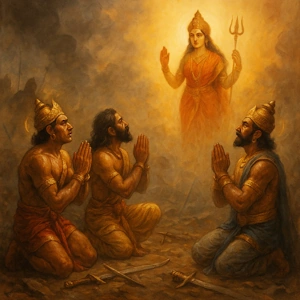 असुरों के प्रहार से थके देव, पहुँचे देवी शरण